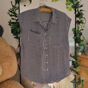 Philosophy Blue Striped Button-Up Blouse